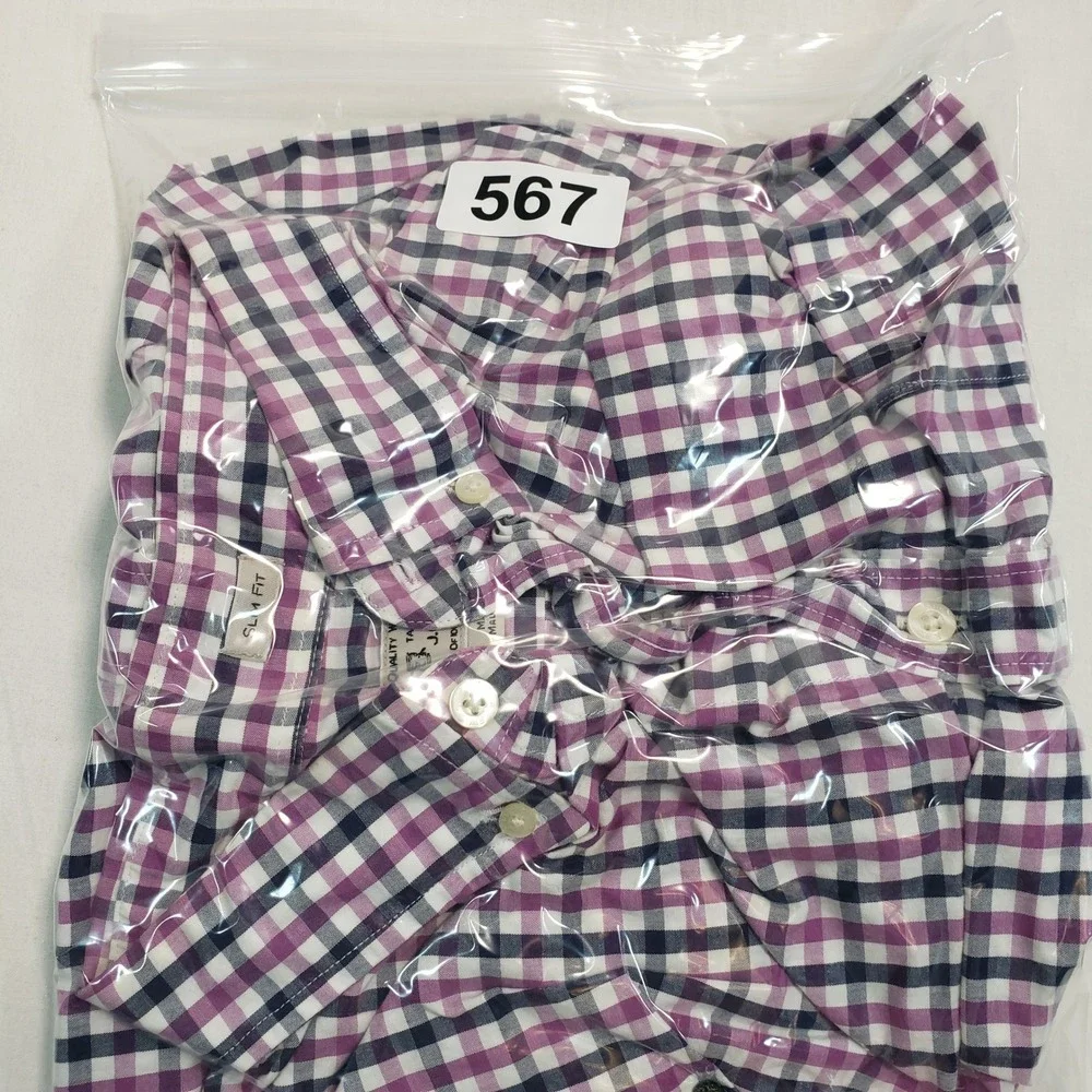 J Crew‎ Slim Fit Gingham Check Button Down Shirt Purple Navy White Men XL